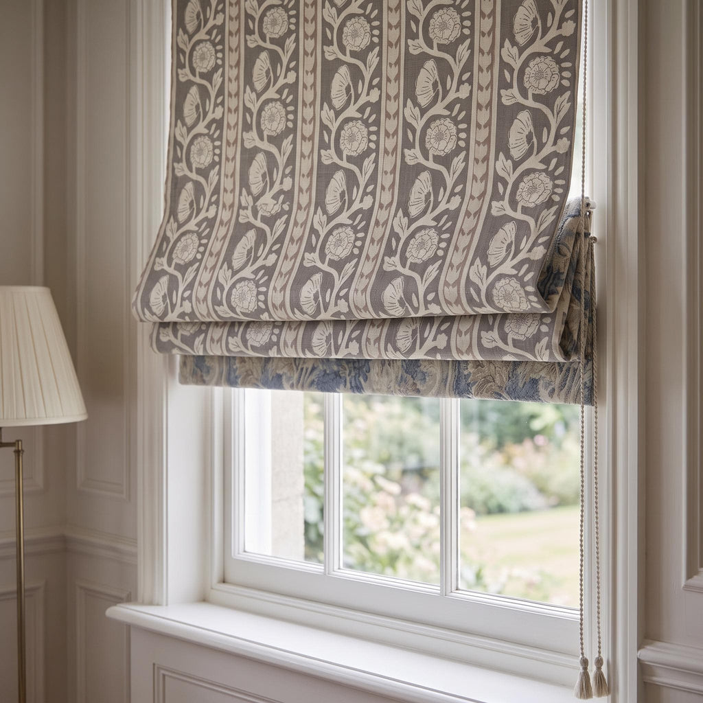Taupe Floral Roman Shade, Ivory Botanical Window Blind, Traditional Roman Blind, Cottage Farmhouse Window Treatment