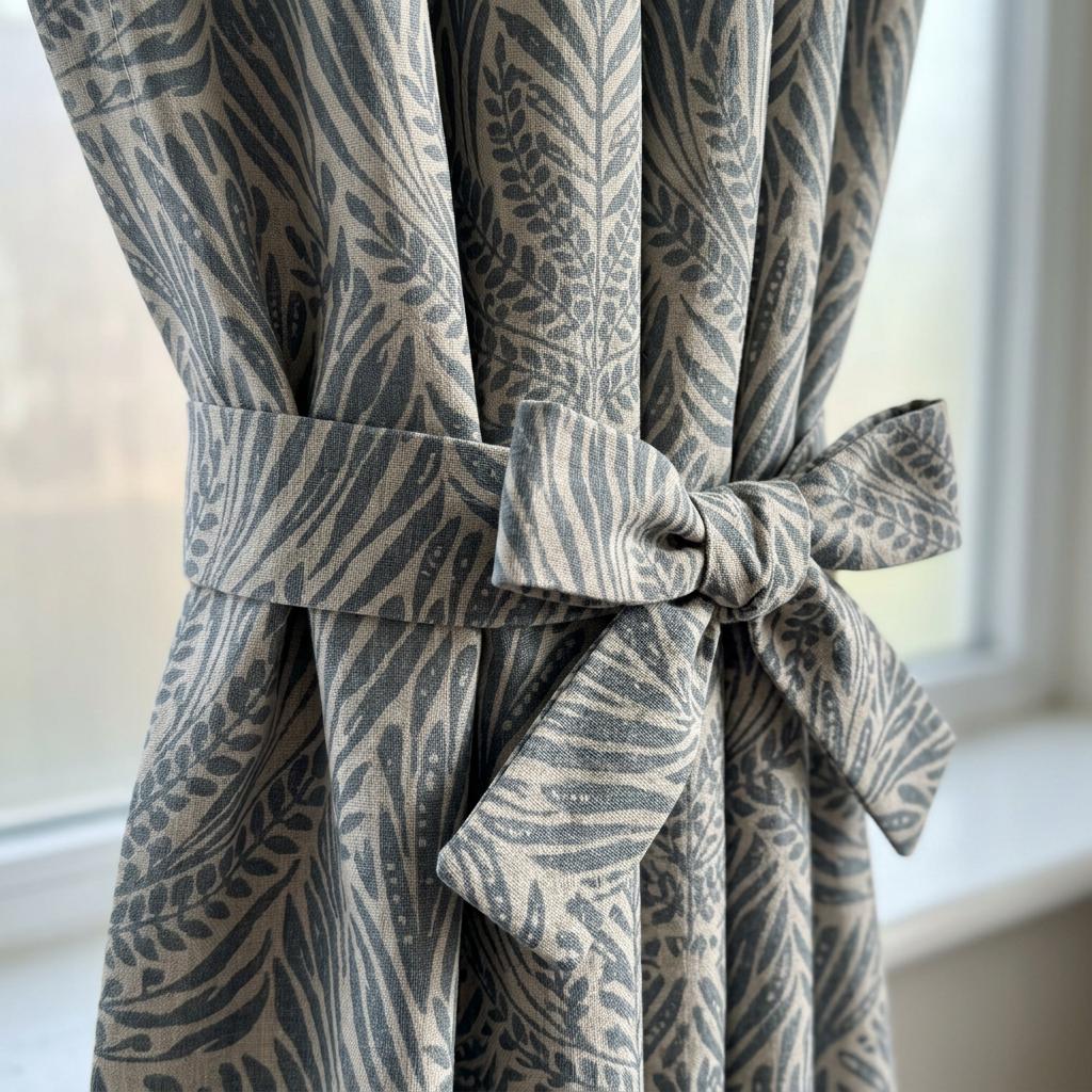 Blue Slate Botanical Linen Drapes, Muted Blue Fern Leaf Curtain Panels, Earthy Leafy Print Curtains, Blackout or Light Filtering
