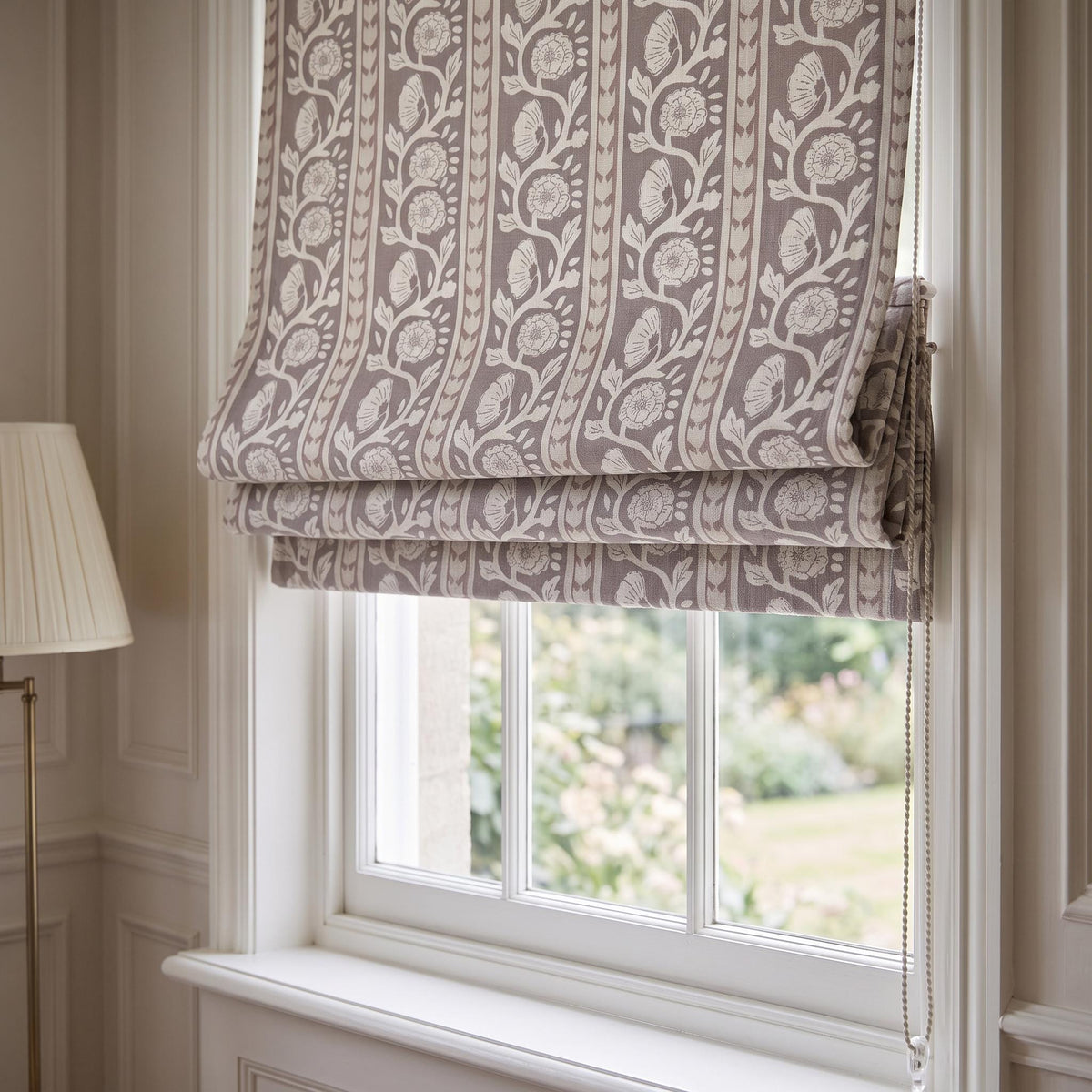 Taupe Floral Roman Shade, Ivory Botanical Window Blind, Traditional Roman Blind, Cottage Farmhouse Window Treatment
