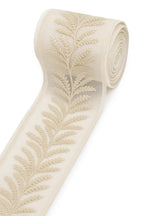 Champagne Leaf Embroidered Organza Trim: Ivory Lace Border, 10 cm Wide