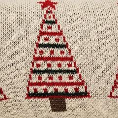 Festive Knit Cushion Cover | Cotton Lumbar Pillow | Winter Tree & Stocking Designs | Handmade Knitted Cover