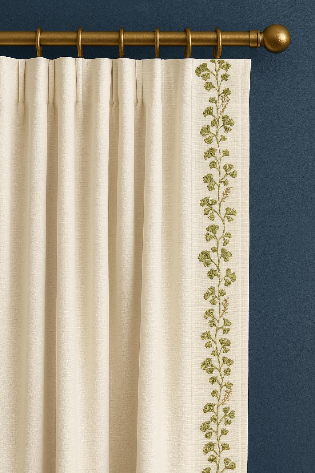 Embroidered Floral Trim: Blue, Gold & Olive Green Cotton-Polyester Jacquard Border
