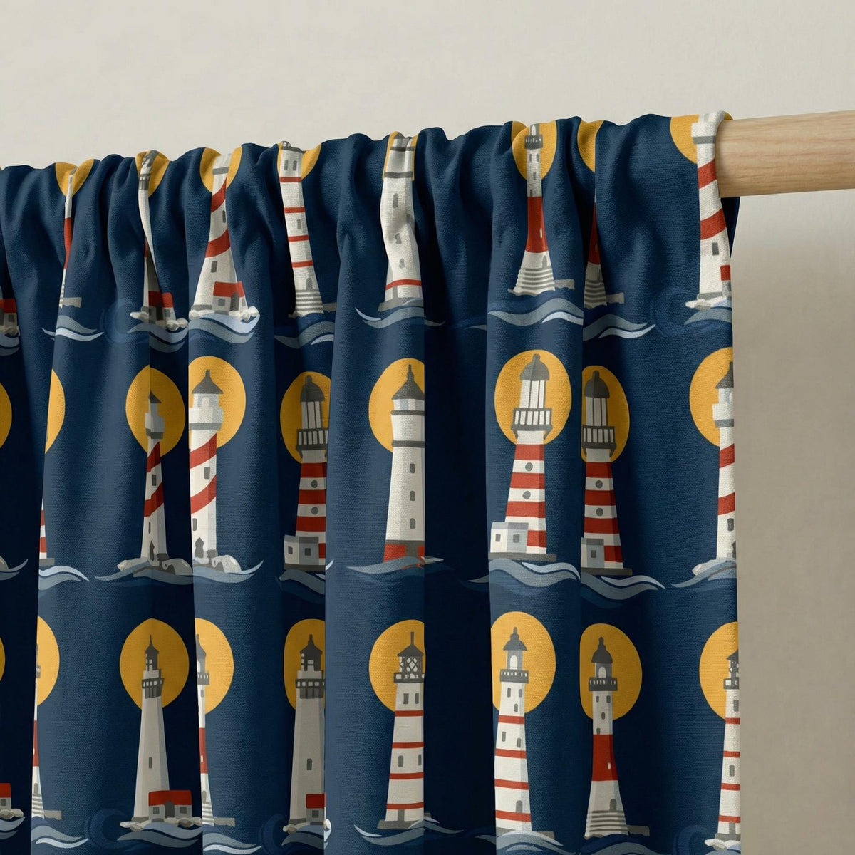 Nautical Lighthouse Curtains - Navy Blue Kids Room Decor - Coastal Nursery Drapes - Ocean Theme Window Treatments