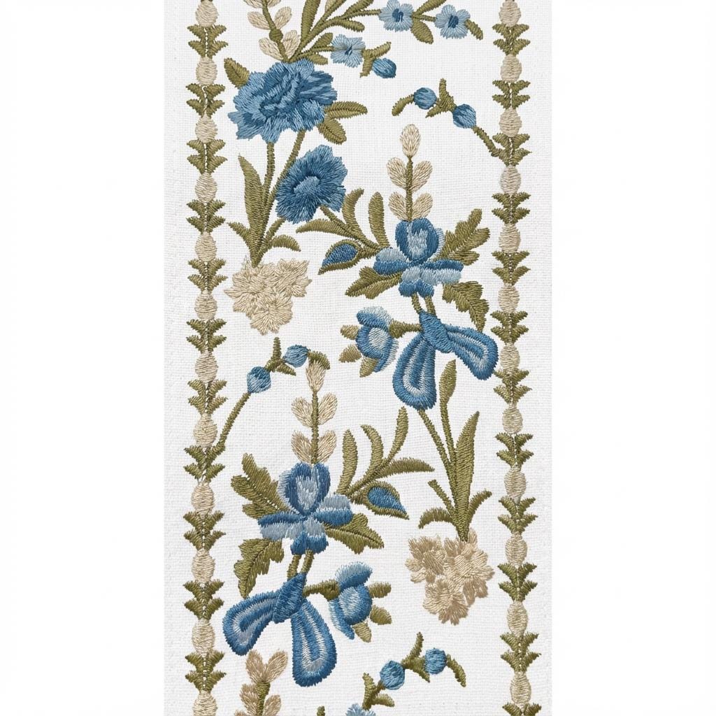 Regal French Country Embroidered Trim - Dusty Rose & Sage Floral Ribbon